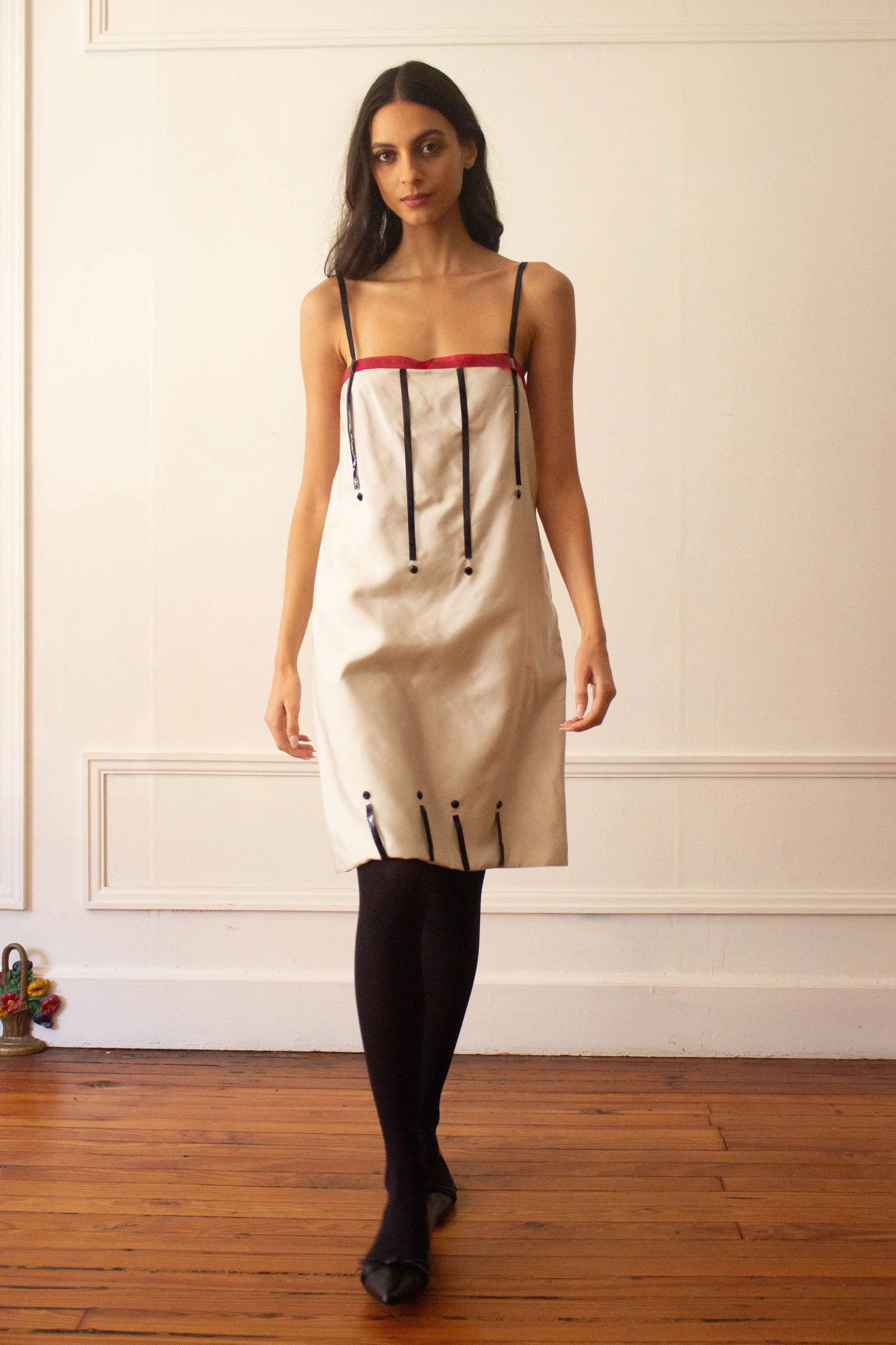 FW 1998 Prada Runway Look 68 Silk Dress with Plastic Tiling